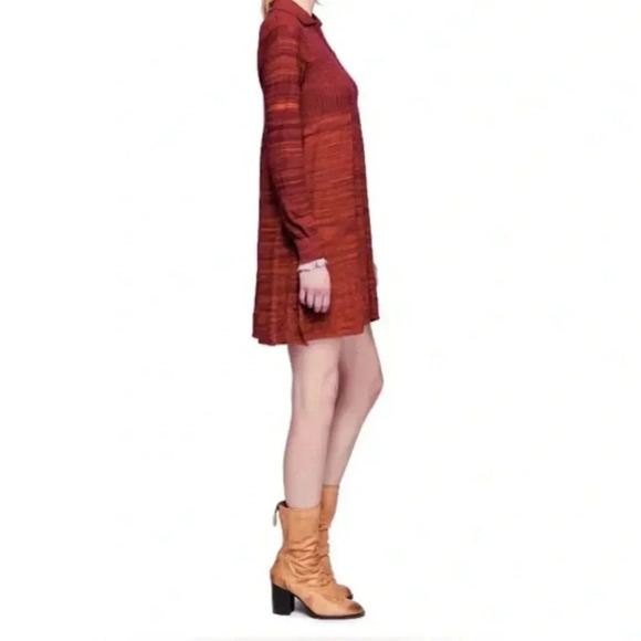 Free People Rain or Shine Dress Knit Sweater Long Sleeve Collared Pleated Small - Picture 4 of 10